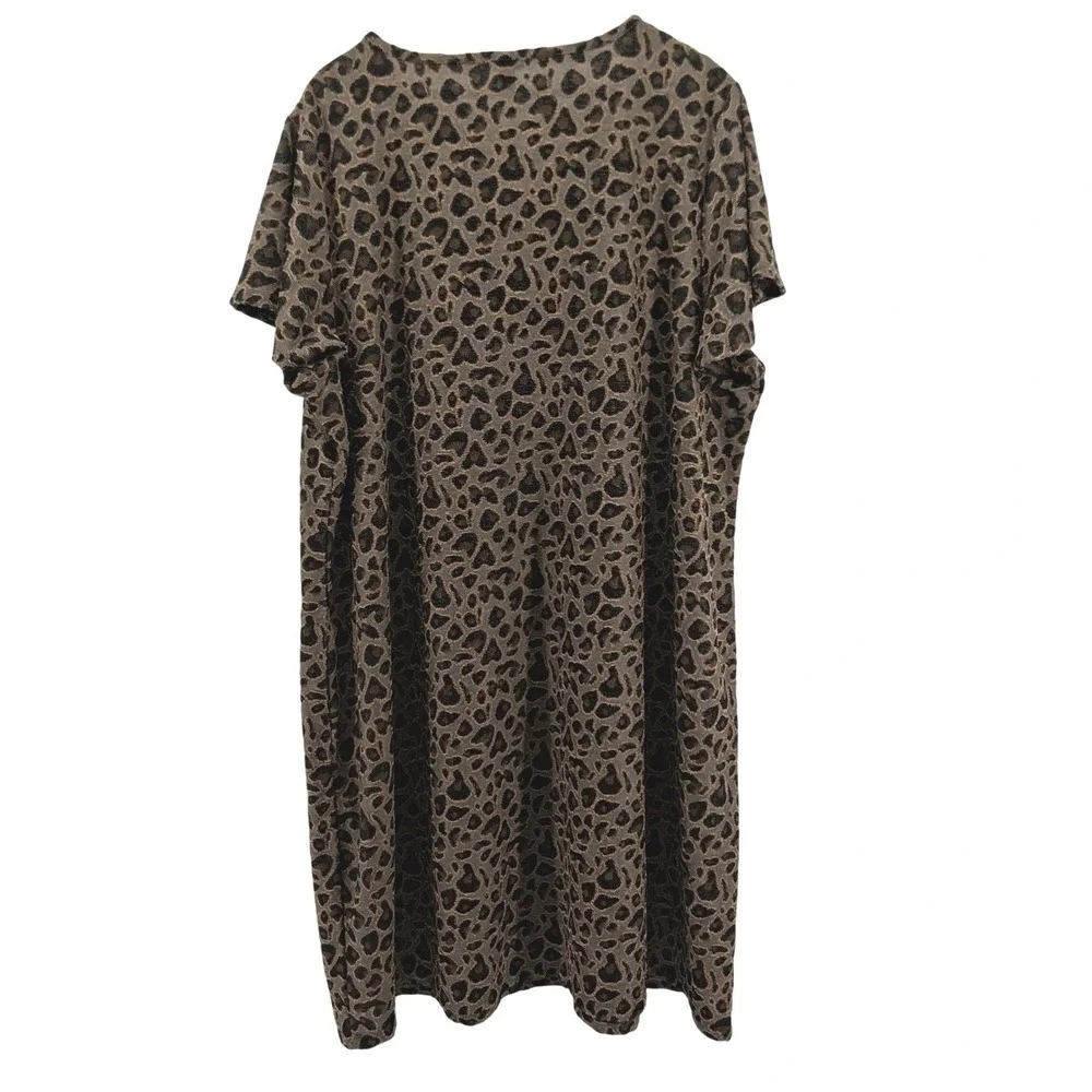 Cato 26/28W Leopard Print Midi Dress Brown Black‎ V Neck T Shirt Dress Plus Size